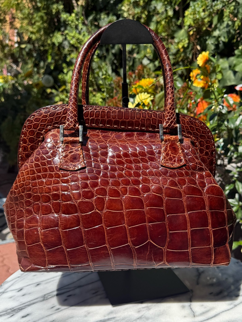 Vintage 1980s Fendi ‘Adele 1327’ Brown Alligator Doctor Style Hand Bag